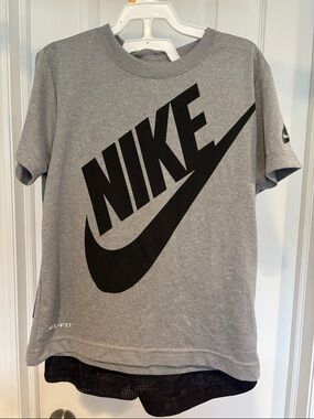 Nike Gray Short-Sleeve Tee with Black Swoosh
